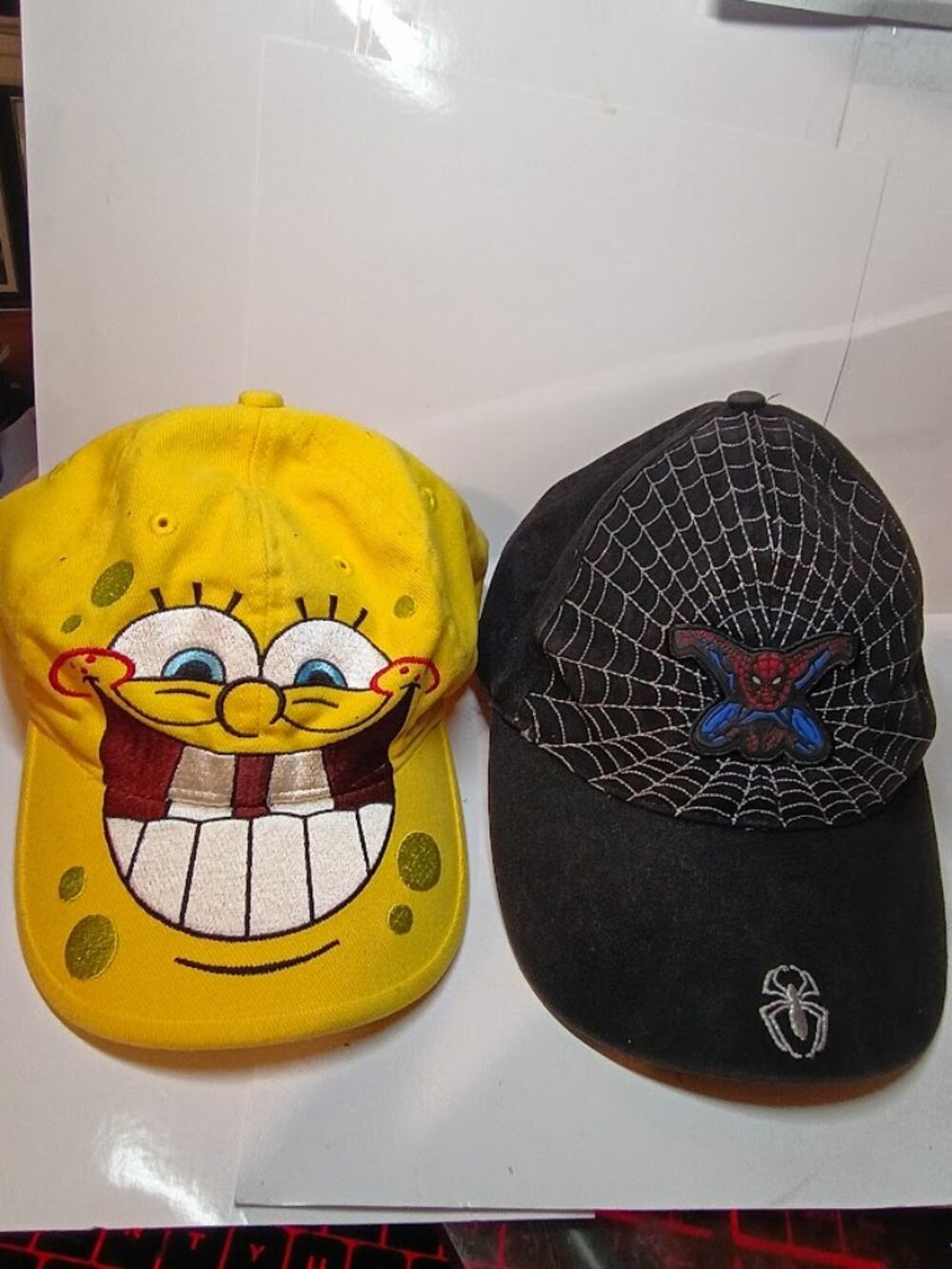 Lot of 2 Vintage Kids Hats: SpongeBob from 2007 and Spider-Man from 2003